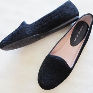 Antonio Melani BLACK Woven SUEDE Loafers FLATS 9.5